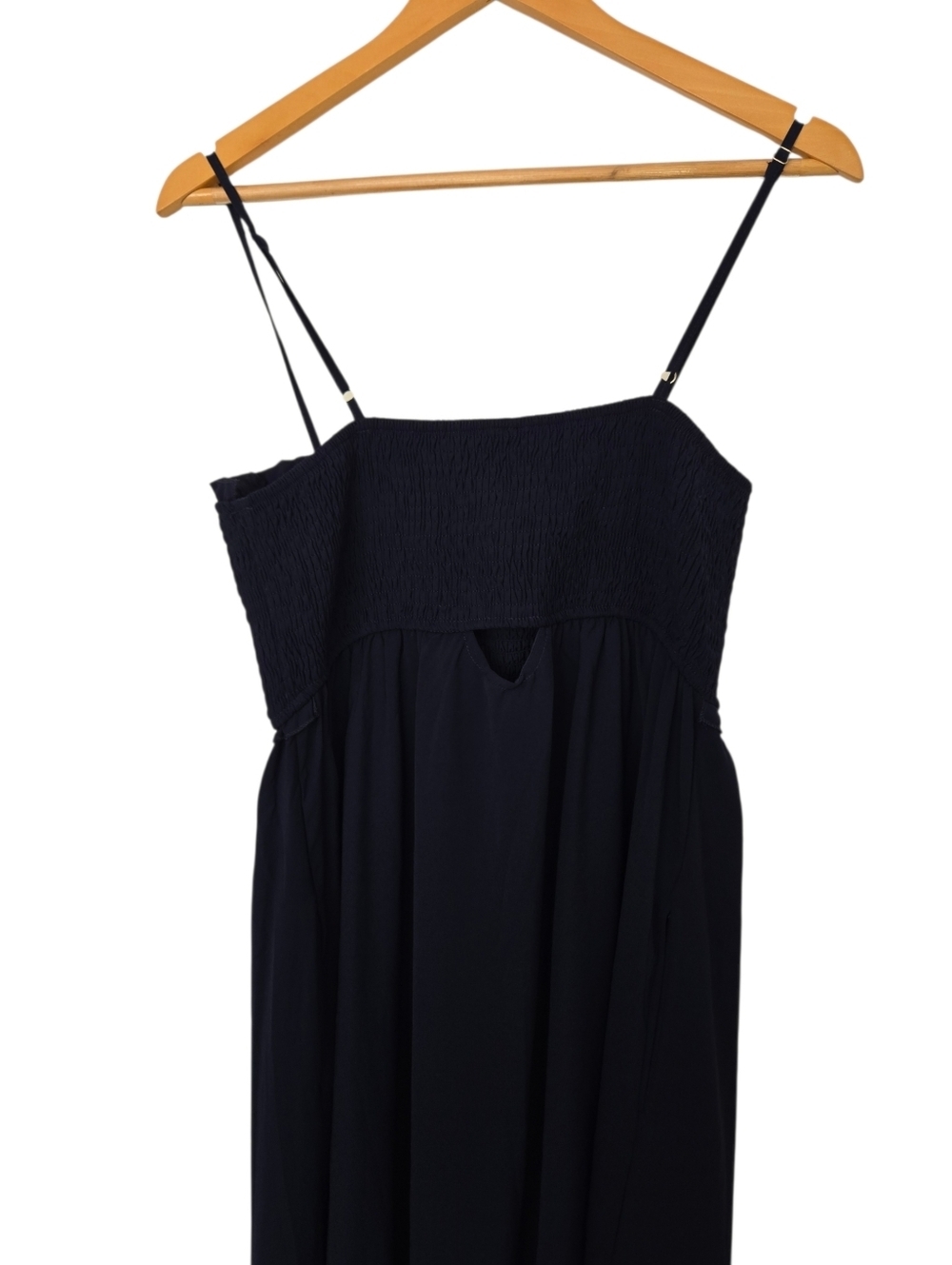 Navy Smocked Maxi Dress Adjustable Straps Button Front Flowy Size L NWT - Picture 5 of 7